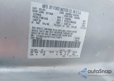 2001 Ford Explorer Sport Trac z USA, uszkodzony, nr VIN 1FMZU67E11UC72871